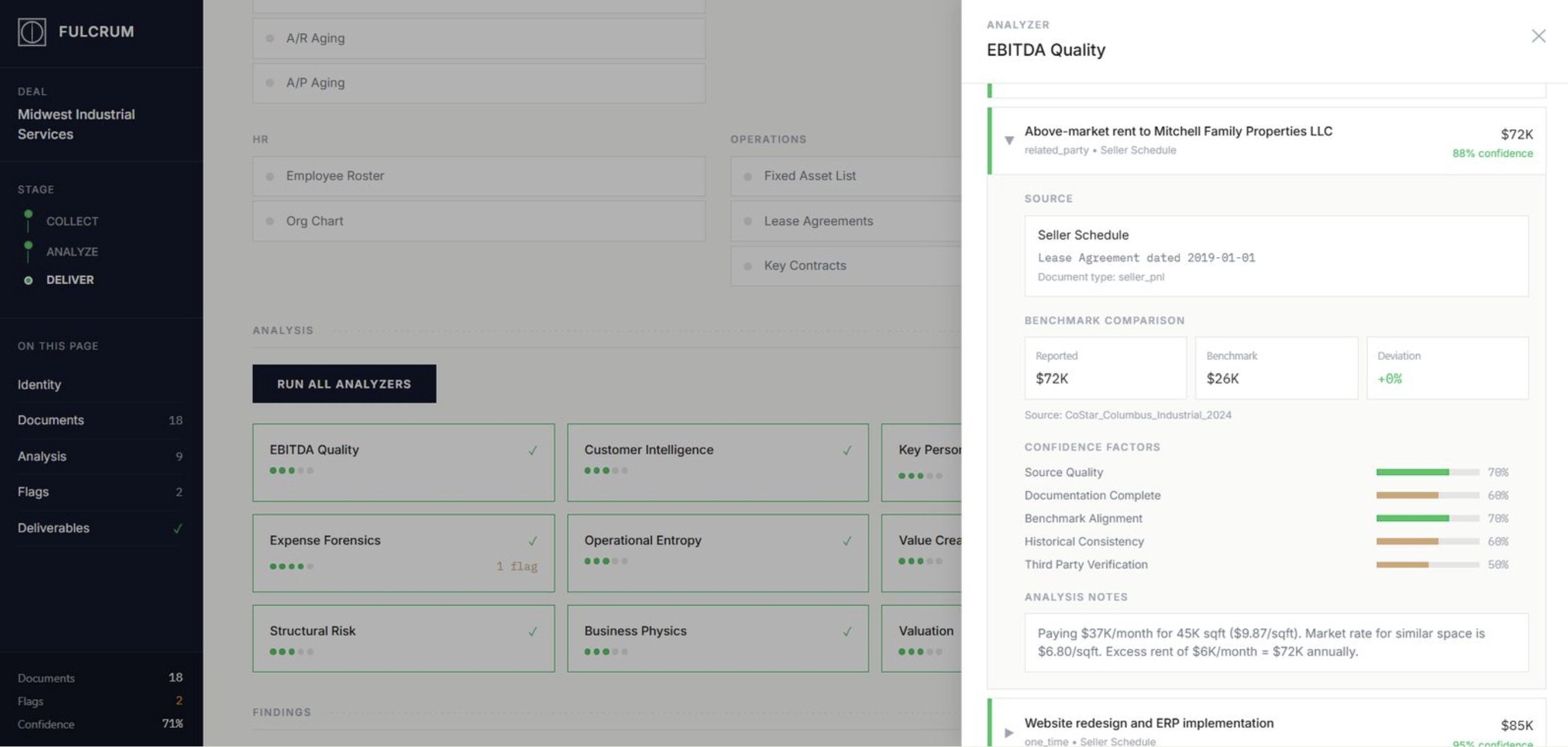 Diligence automation — compresses a multi-day forensic pass to hours