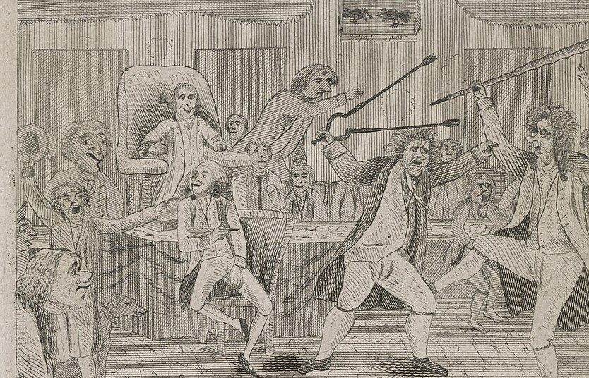 Congressional Pugilists, a 1798 etching of a brawl on the floor of Congress.